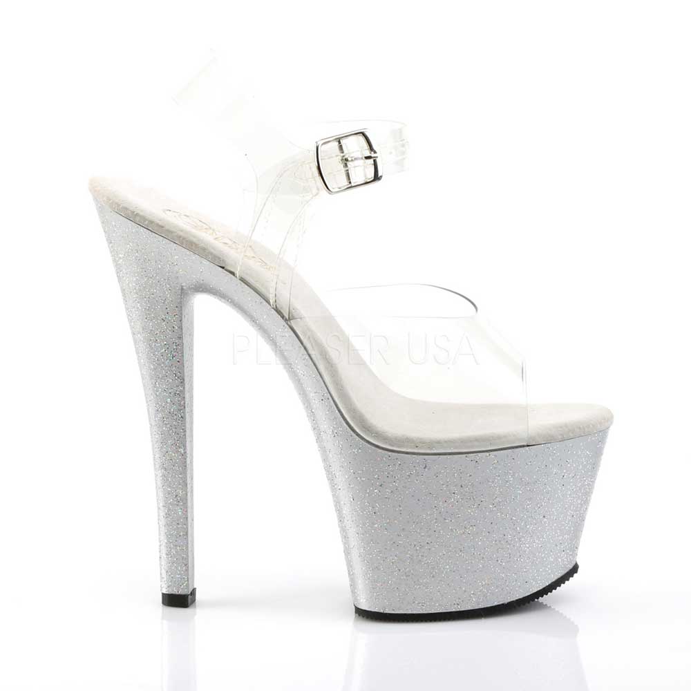 Pleaser - Sky-308MG Ankle strap sandal, Pole dance shoes - Pole dance shoes - Silver coloured/Transparent